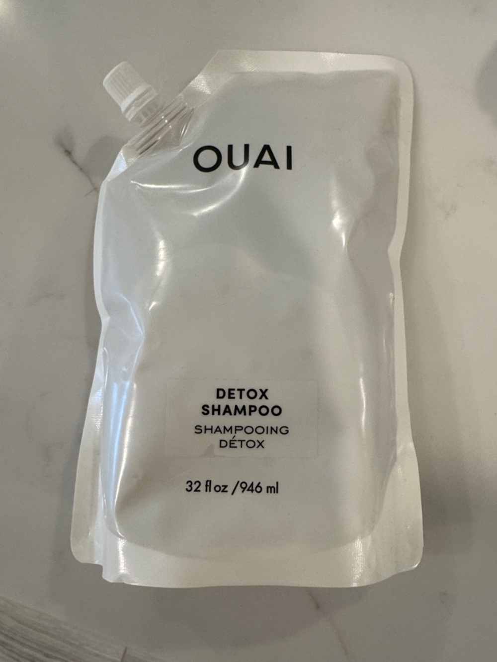 OUAI Detox Shampoo Refill Pouch — White with Black Text